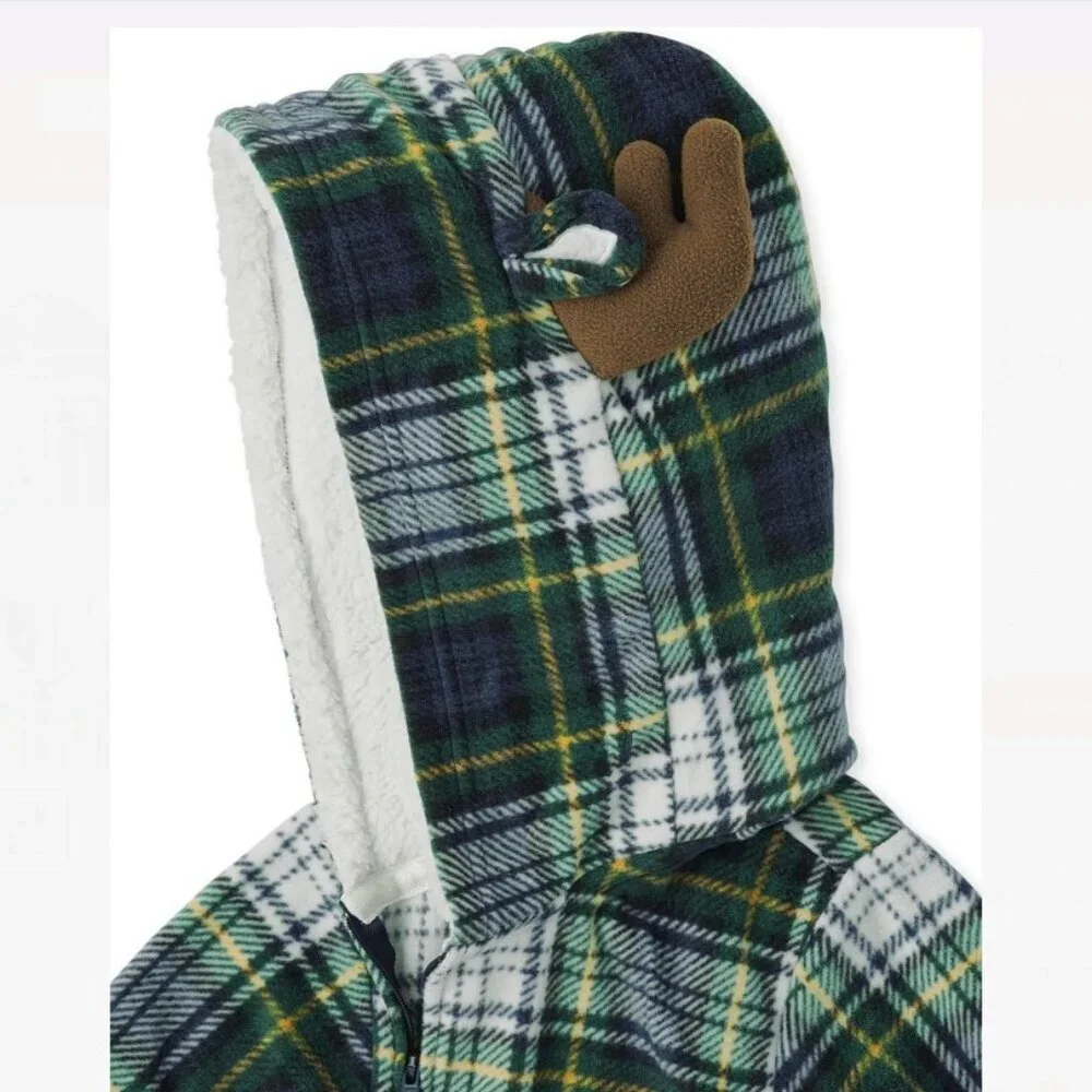 Children's Place Adult Buffalo Plaid Fleece One Piece Medium Pajama Set